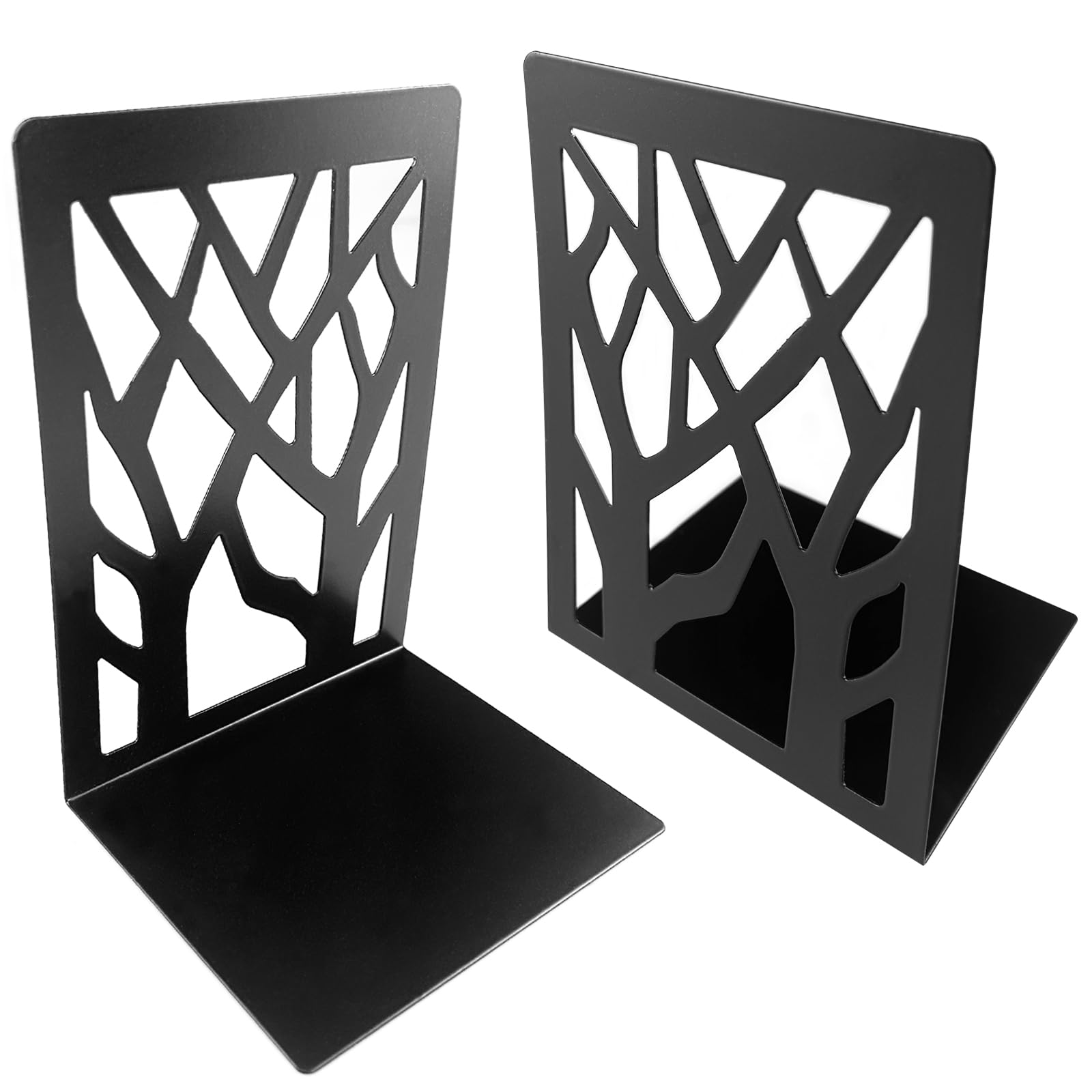 Gentpovth 2 Piezas Sujeta Libros, Sujeta Libros Estanteria de Metal de Alta Resistencia, Sombra del árbol Apoya Libros con Negro Base Antideslizante, para Oficina Biblioteca Escuela Casa