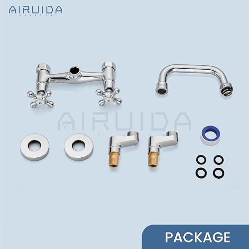 Vista 43 de Airuida Grifo de cocina de níquel cepillado para montaje en pared, boquilla de 8 pulgadas, montaje en pared, grifo de fregadero de lavandería