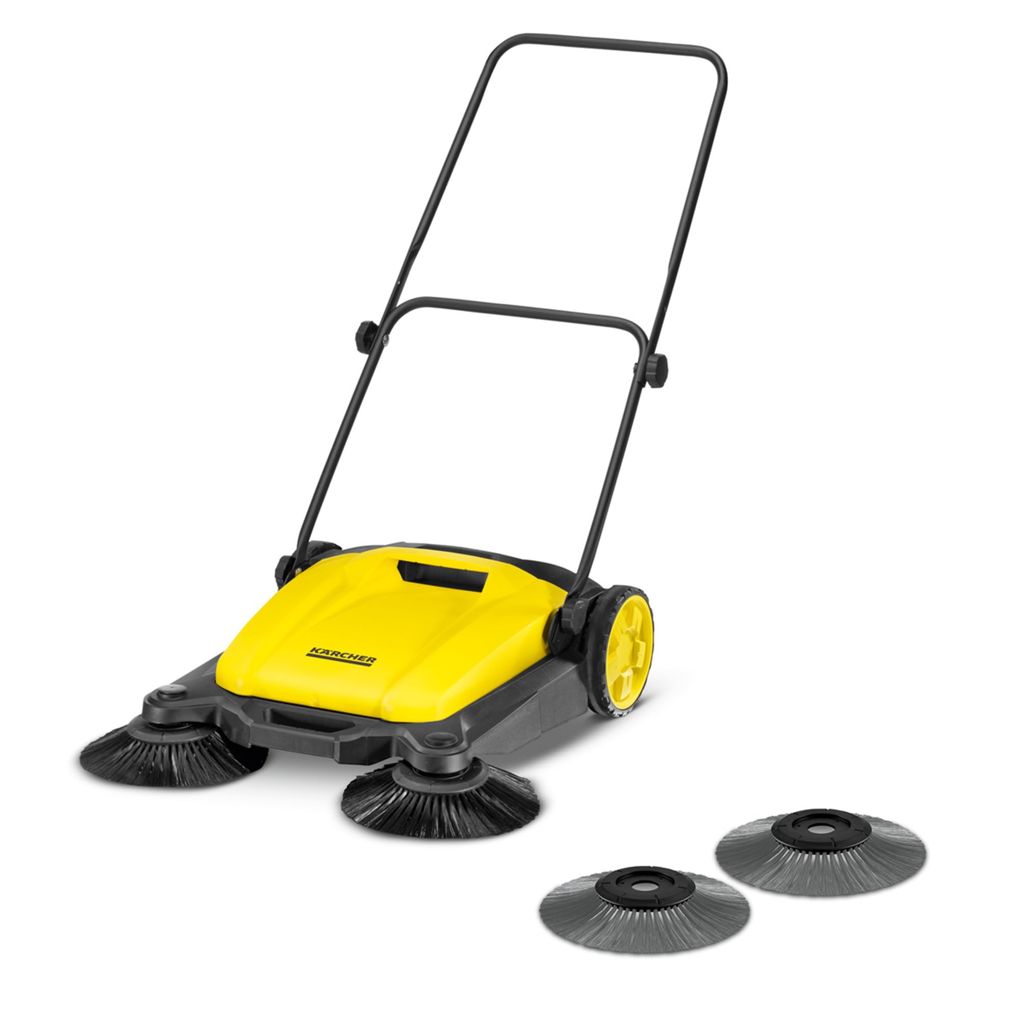 Kärcher Kehrmaschine S 3 Twin 2-in-1, Arbeitsbreite: 650 mm, bis zu 1.800 m²/h Fläche, Kehrgutbehälter: 16 l, Gewicht: 9,7 kg, 2 Seitenbesen für trockenen Schmutz, 2 Seitenbesen für feuchten Schmutz