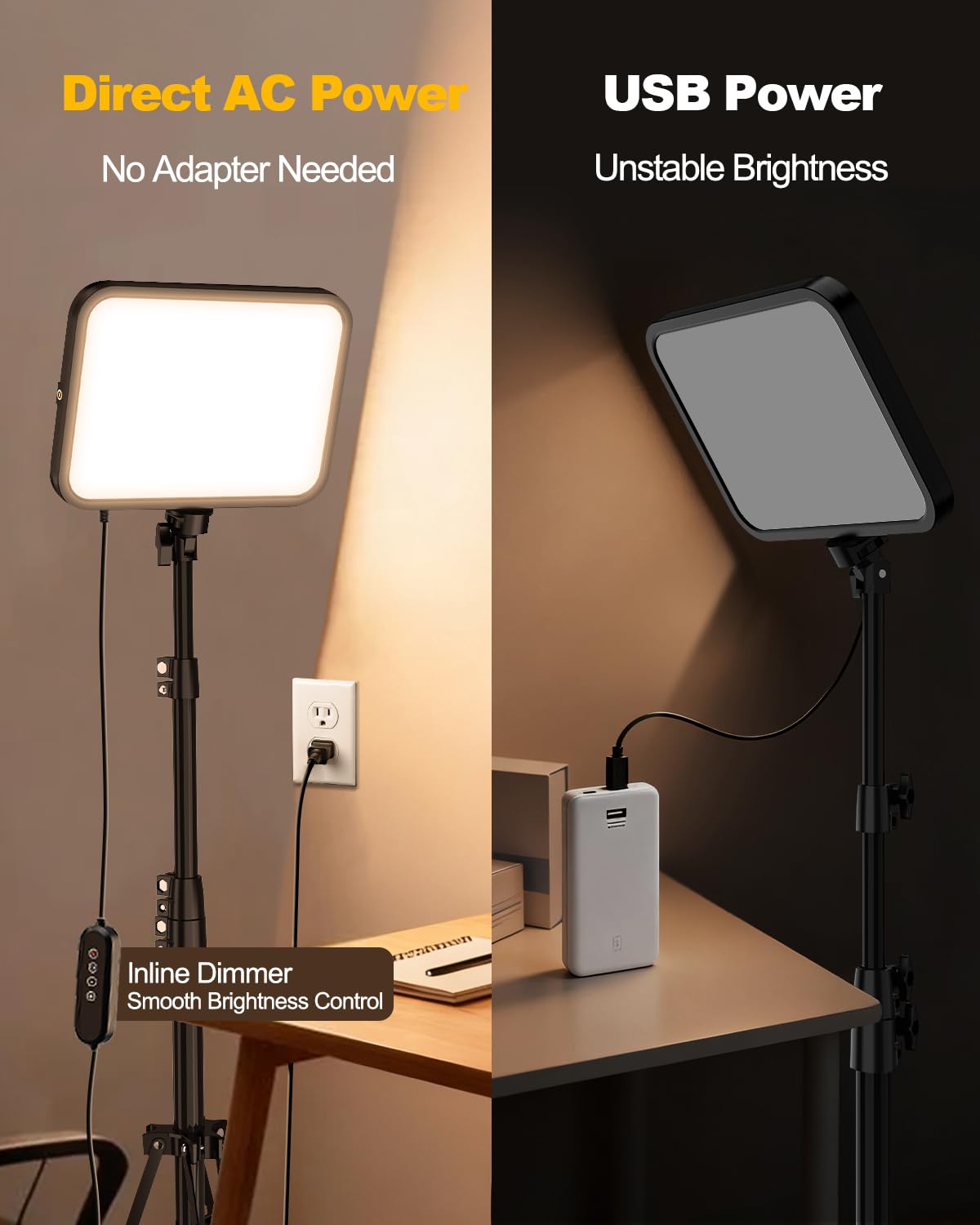 UBeesize - Kit de iluminación de vídeo LED 3000-6500 K Regulable con trípode y Soporte para teléfono, grabación de vídeo e iluminación en Streaming para Maquillaje, Juegos, Youtube