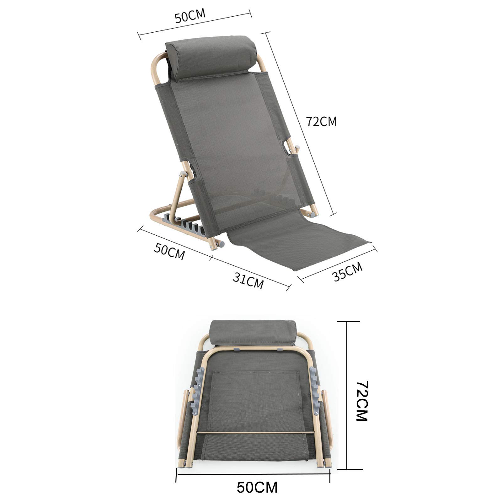 TEmkIn Respaldo reclinable para el Cuidado de la Salud para Ancianos postrados en Cama y Enfermos Marco de Respaldo Plegable Ángulo Ajustable ergonómico, 50x50x72cm