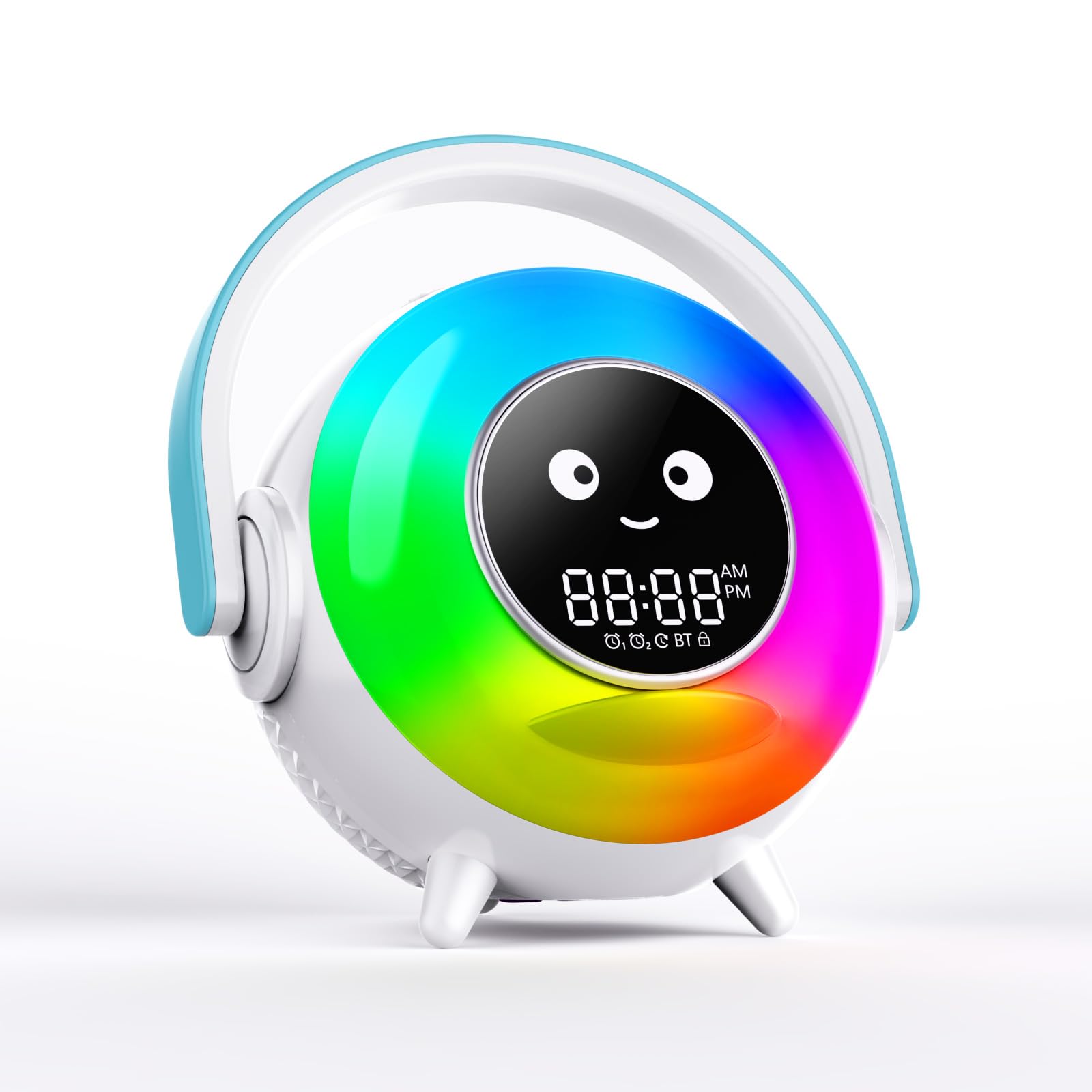 Vezionyiek Alarm Clock with RGB Light,Night Light,Cute Smiley Face Display, Bluetooth Compatible,Sound Machine and OK to Wake Alarm Clock for Toddlers and Kids (Gradient)