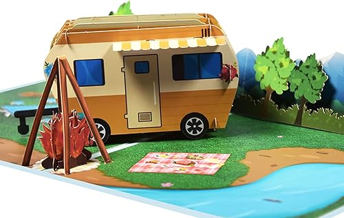 Miniatura 6 de Tarjeta emergente 3D de camping RV tarjeta de felicitación con sobre para marido, hijo, padre, tarjetas de cumpleaños, tarjeta de viaje al aire
