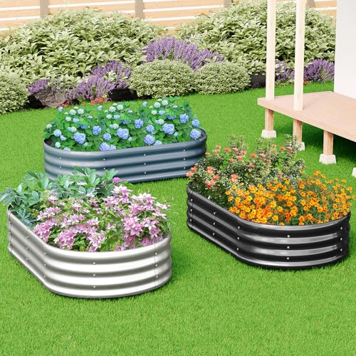 zizin 2 Pack Galvanized Raised Garden Bed Metal Oval Raised Garden Beds Outdoor Planter Box for Vegetables (6x3x1FT, Silver) - Image 3