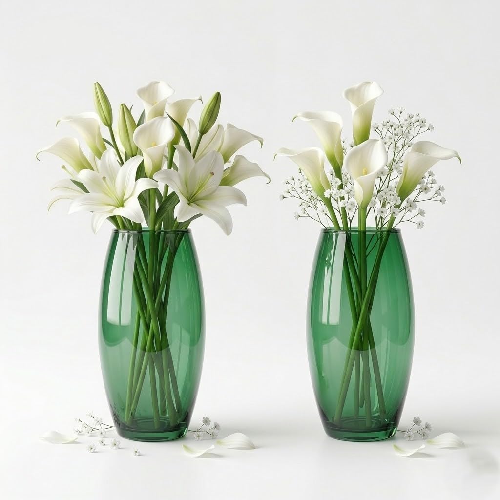 Green Stylish Glass Flower Vase for Dining Table, Living Room & Gifting-image-29