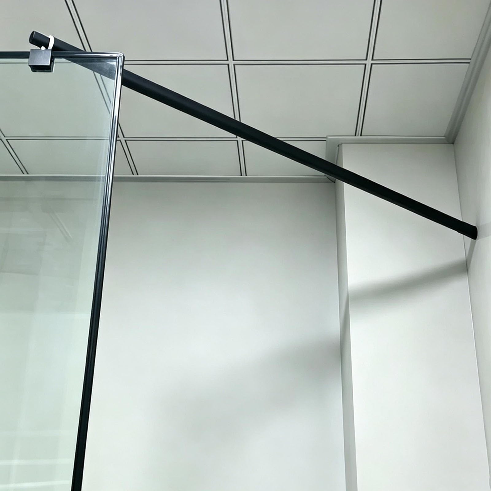 Wahhwf Matte Black Slanted-Head Shower Door Support Rod For 11.8''-47.2''(L), 304 Stainless Steel Wall-To-Glass Stabilizer Bar For Framed Glass Panels 0.5'' To 0.8'' Thick(39.4In/100Cm)