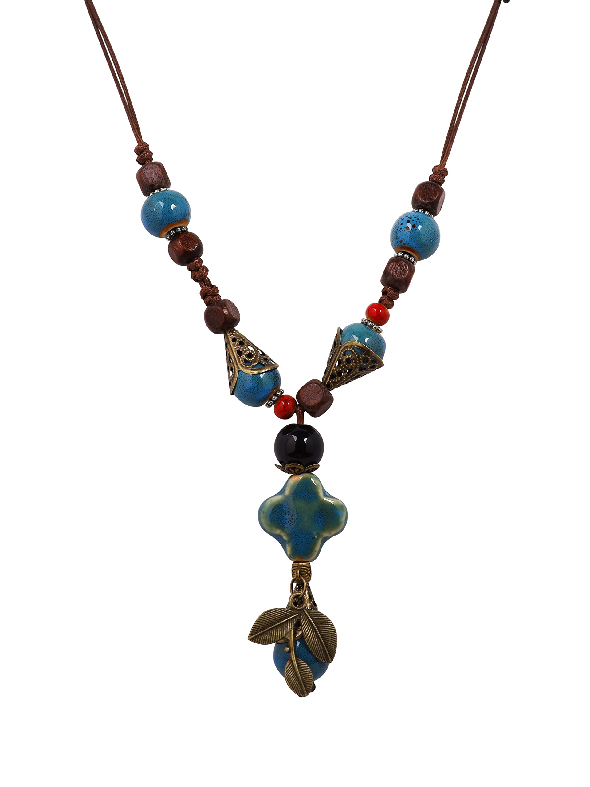 MINACHI Vintage Bohemian Ethnic Colorful Ceramic Bead Long Y Necklace, Hippie Boho Summer Fashion Jewelry Gift for Women