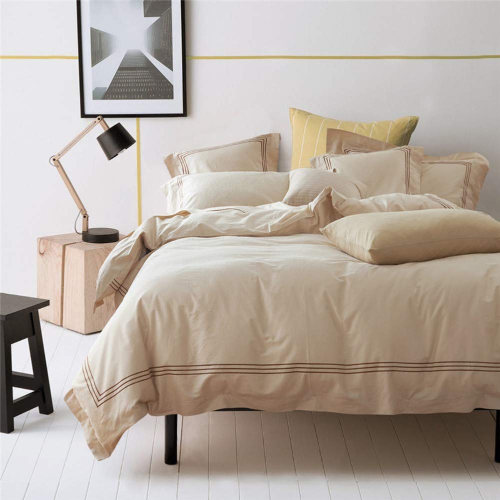 Embroidered Hotel Duvet Cover Set,nature Cotton Premium Bedding Collection With Envelope Pillowcase Queen-a Queen