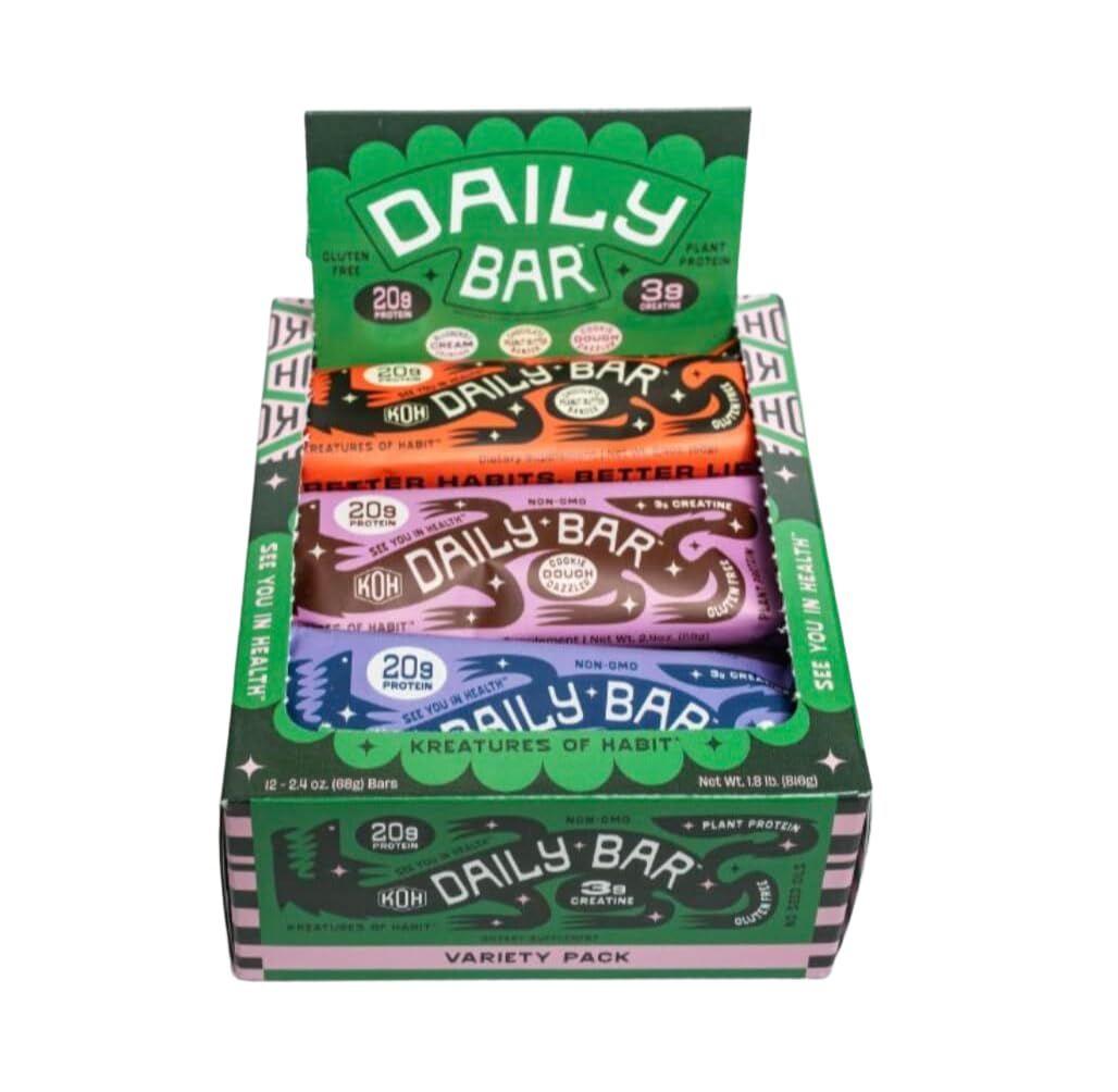 Kreatures of Habit Daily Bar Protein Bar w/Creatine, Peanut Butter 12 Pack — Amazon image 8