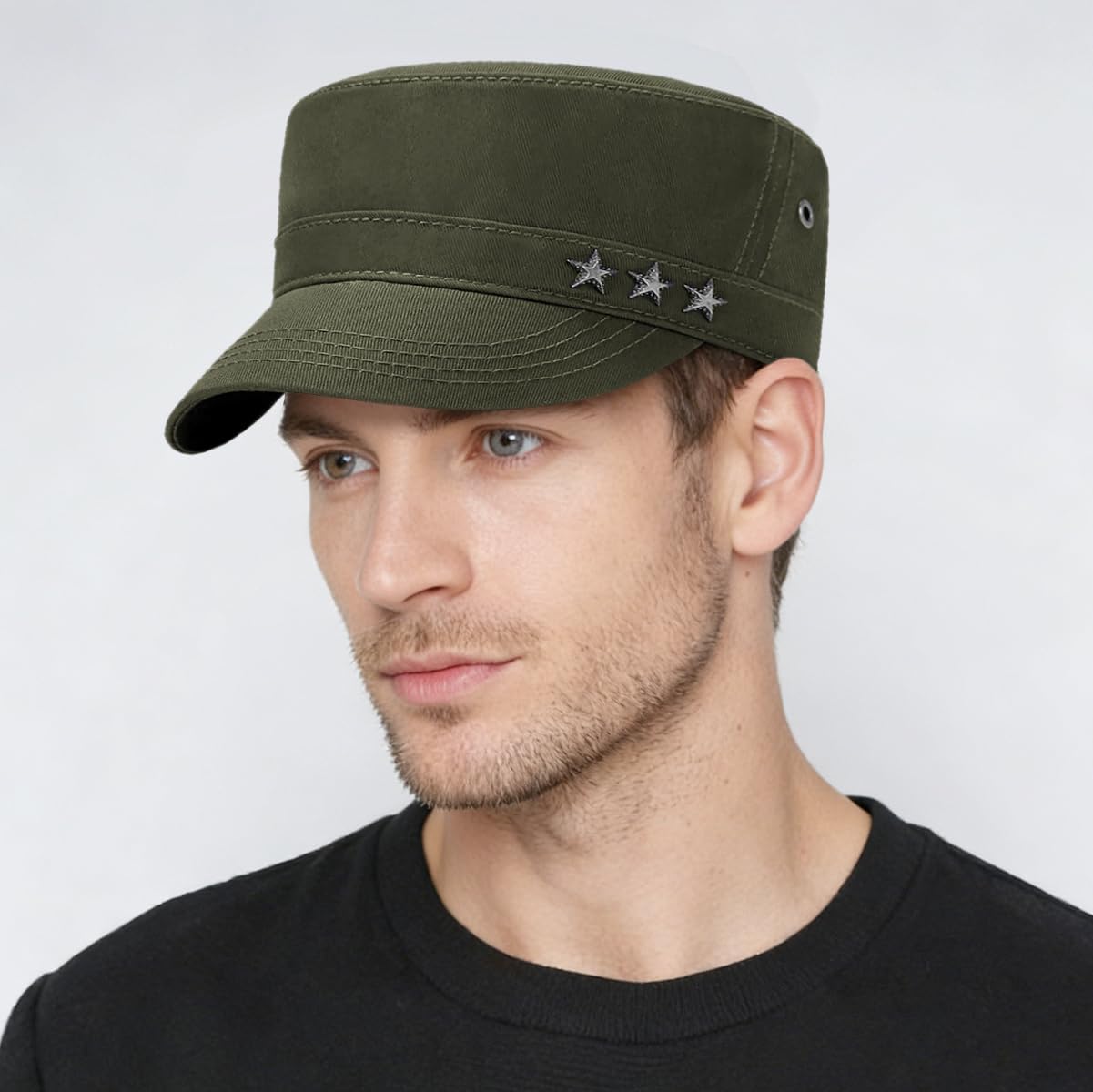 Initlove Cadet Army Cap Military Unisex Flat Top Hat for Men Women