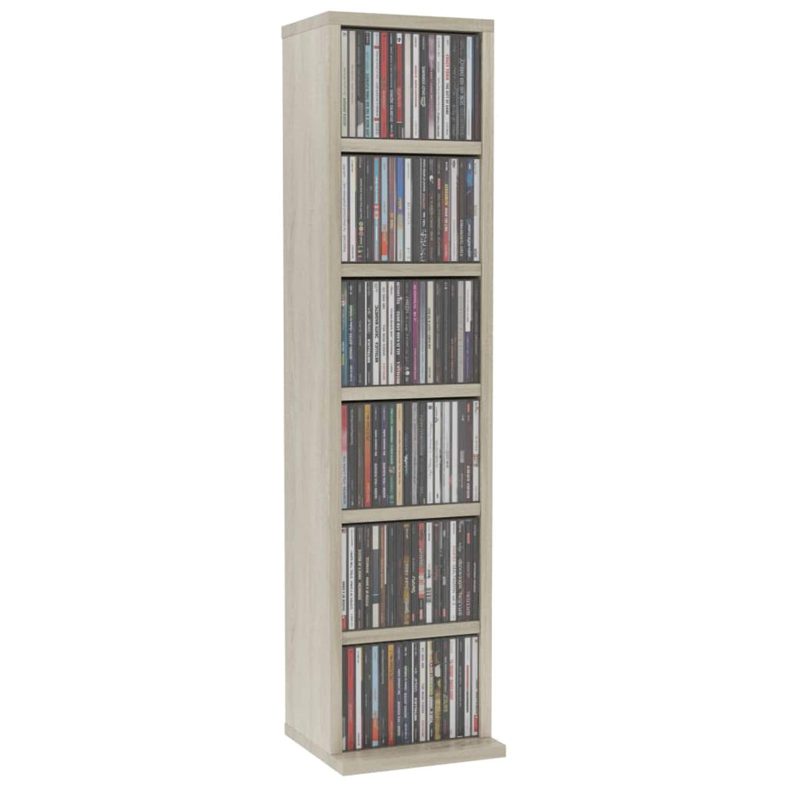 Homgoday Szafka na płyty CD z 6 otwartymi przegródkami 21 x 20 x 88 cm, drewno inżynieryjne, wieża CD, szafka do przechowywania DVD, półka na płyty CD i DVD, do salonu, sypialni, biura