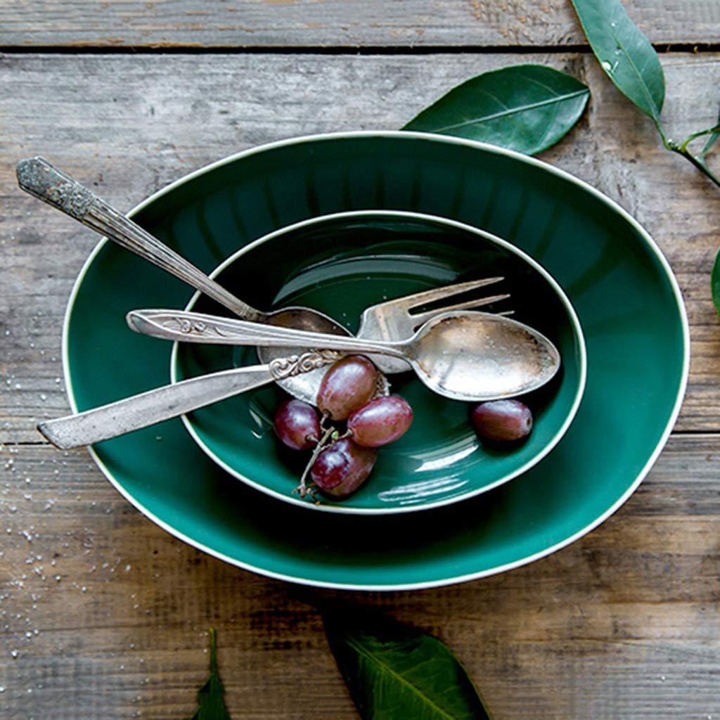 Amazon.co.jp: 緑のプレート日本版創造セラミック楕円形の皿サラダの皿