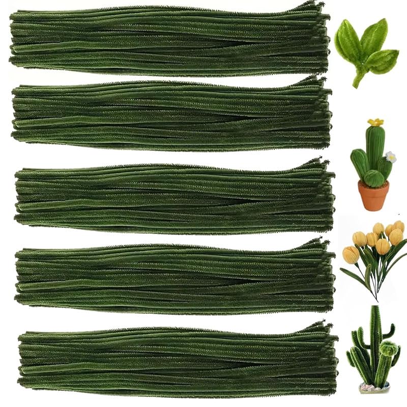 Velme Craft 100Pcs Pipe Cleaners Craft Set | Chenille Stem Fuzzy Sticks DIY Craft Supplies for Art Projects Activities, Decorations, Flower Making, Modeling & Sculpting (Moss Green)