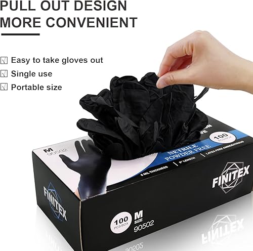 Miniatura 4 de FINITEX Guantes desechables de nitrilo negro para examen médico, 1001000 unidades, guantes de 6.3 mil sin polvo, sin látex, guantes para alimentos