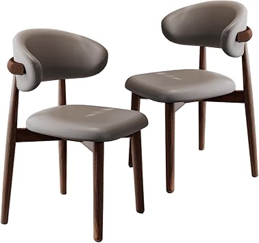Farmhouse Kitchen Dining Chairs Set of 2, Modern PU Leather Armless Side Chair with Curved Backrest, for Living Room, Dining Room