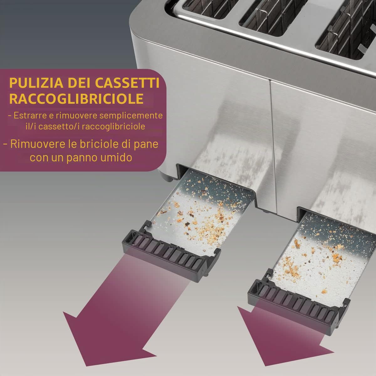ProfiCook Tostapane, tostapane a 4 dischi, con 2 elementi di comando separati, funzione di scongelamento, riscaldamento/arresto rapido, tostapane con piano pane, tostapane in acciaio inox, PC-TA 1252