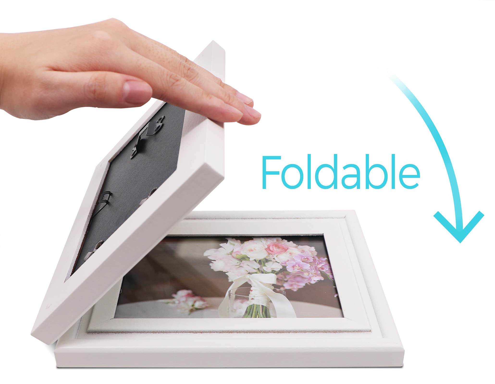 JD Concept Vertical Horizontal Combo, Double 5x7 White Wood Hinged Picture Frame, Desk-top or Wall Mounted, Portrait and Landscape View (Real Glass Front Photo)