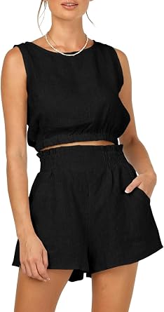 Eurivicy Womens 2 Piece Outfits Sleeveless Top and High Waist Shorts | Sleeveless, Elastic Waist, two Piece , Pocketed, Summer 2pcs ,Short Sets