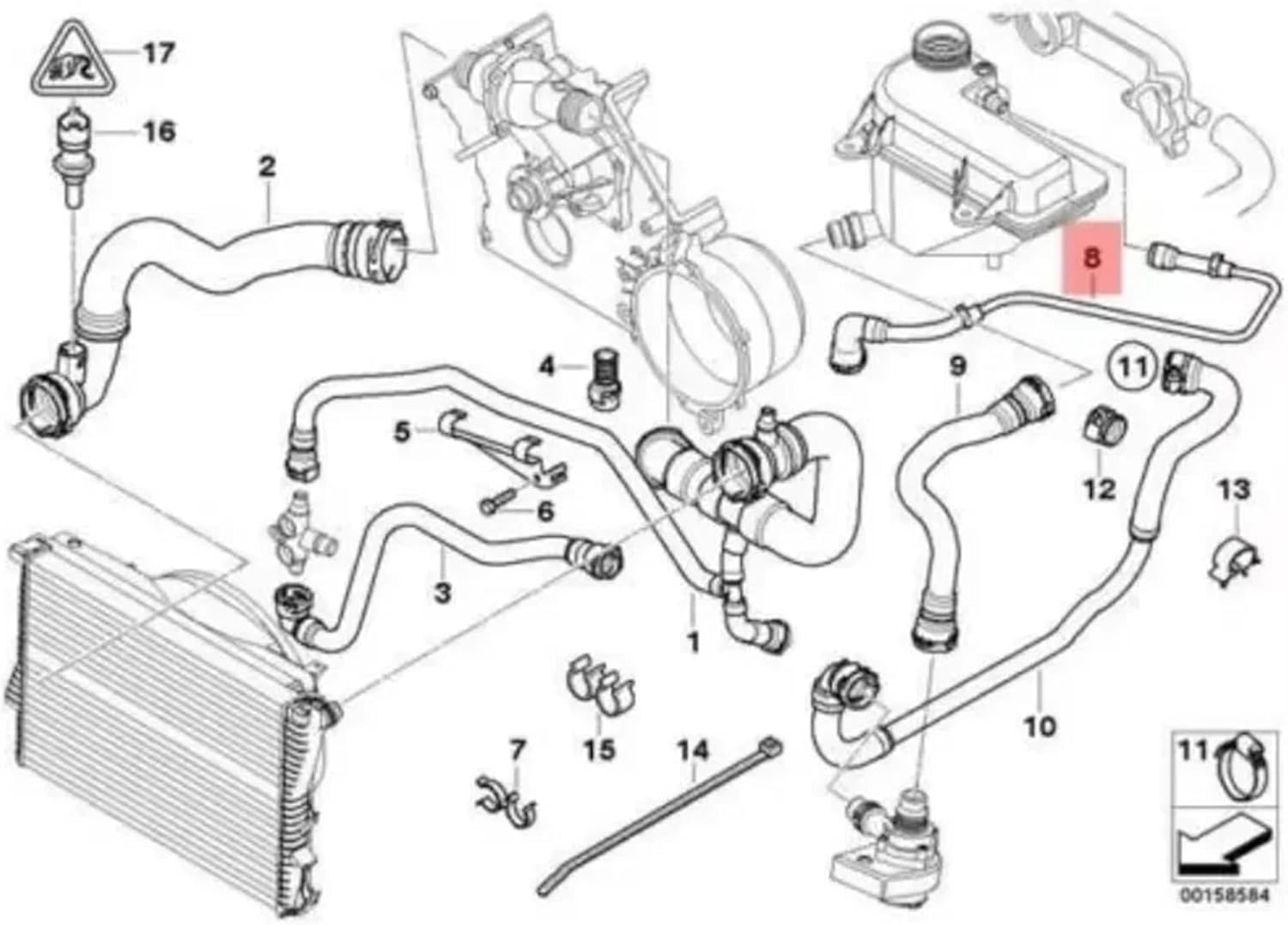 11531439123 Coolant Reservoir Hose Compatible With BMW X5 E53 2000 2001 2002 2003 V8 4.4L V8 4.6L AWD Upper OEM V20-0889 at21313 45289 45289