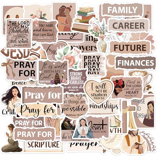 Boho Prayer Bible Stickers, 50 Pcs Inspirational Sticker, Pray Decals for Vision Board Journaling Scrapbook Laptop Cup, Motivational Quotes Christian DIY Gifts