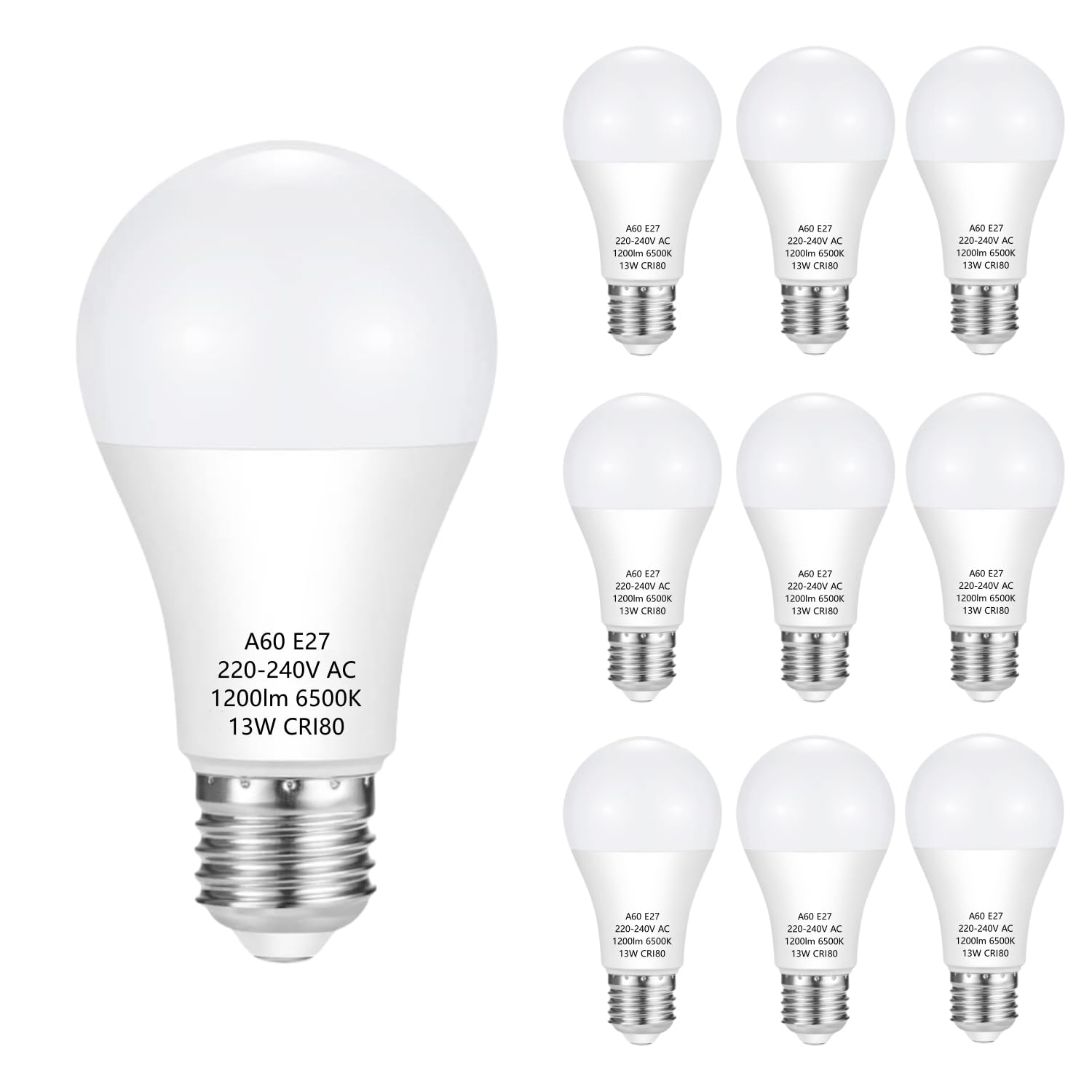 UNITEDLUXA60 Edison Screw LED Light Bulbs, 13W Equivalent to 100W Incandescent, E27 Base Daylight 6500K, 1200LM Energy Saving, Non-Dimmable, Pack of 9