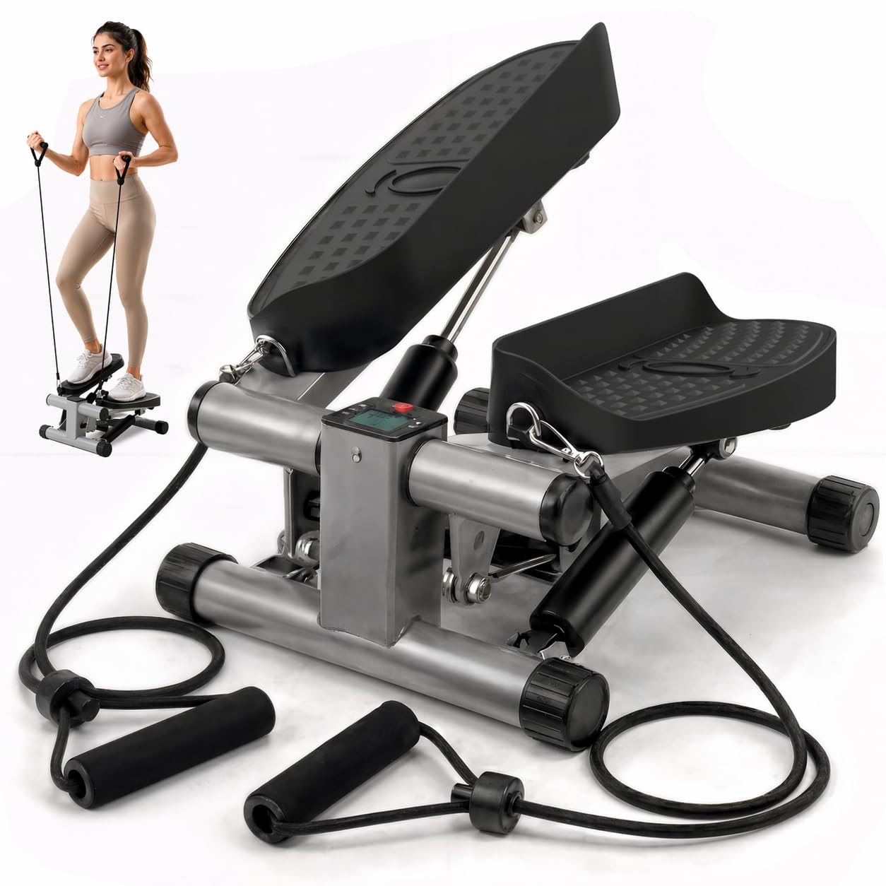 Niceday Mini stepper per la casa | Up-Down Stepper con Power Ropes | Home Trainer con display LCD | 2 in 1 dispositivo di allenamento fino a 100 kg | Allenatore per gambe e braccia, Home Fitness