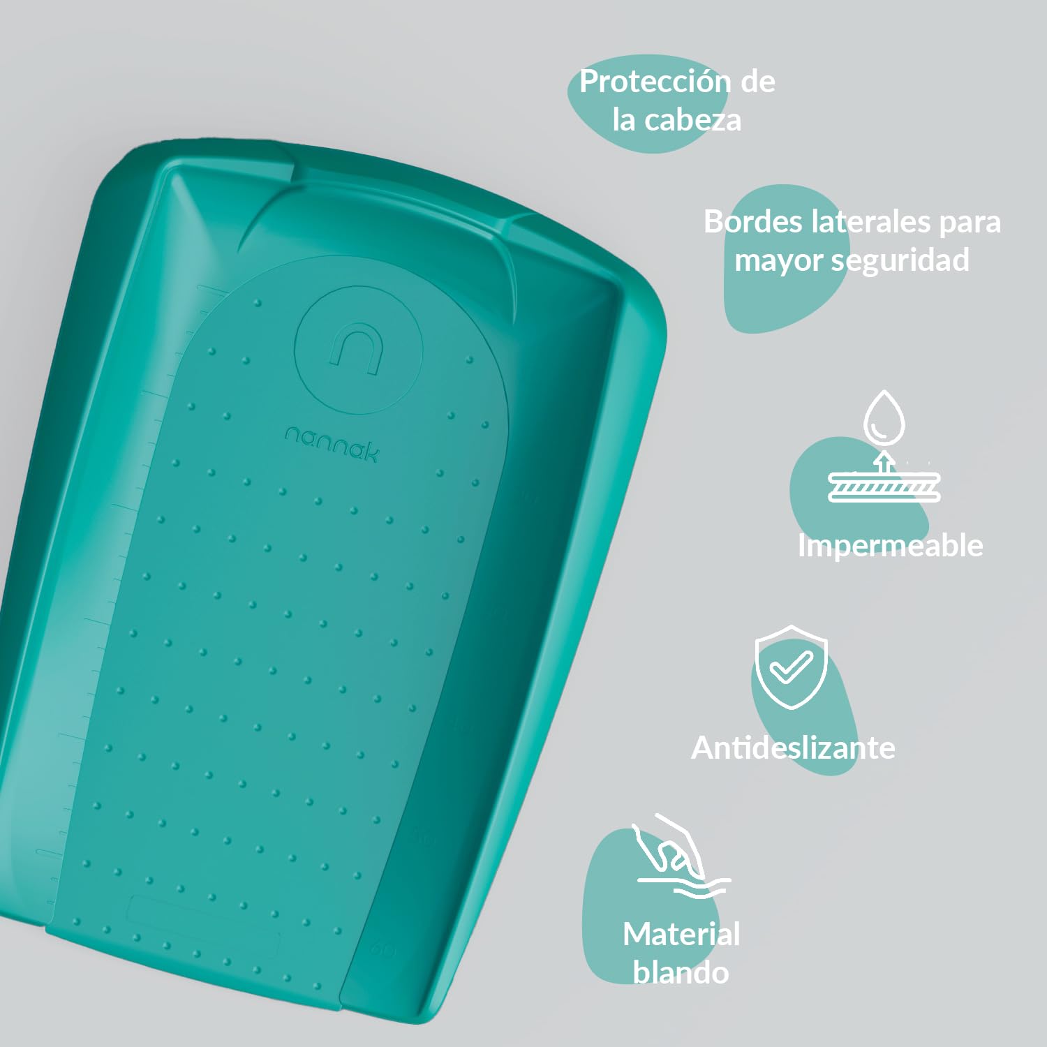 Cambiador de Bebé Impermeable y Confortable para Cómoda | Antideslizante con Medidor | para después del Baño y cambio de Pañales | Diseño funcional para Bebé, Verde Turquesa