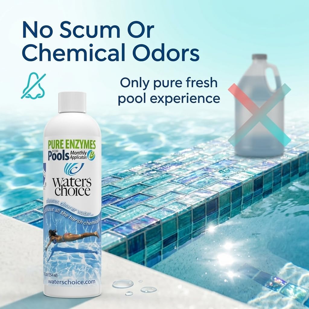 Waters Choice Pure Enzymes for Pools Natural Monthly Pool Cleaner & Water Clarifier for Crystal Clear Pool Water. Non-Toxic Formula Reduces Chlorine Usage & Breaks Down Organics - No Scum or Odors