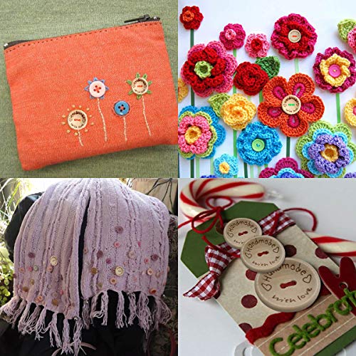 100Pcs Handmade With Love Buttons Wood Wooden 2 Holes Buttons For Sewing Diy Crafts Project 15Mm / 0.6 In #TOP2