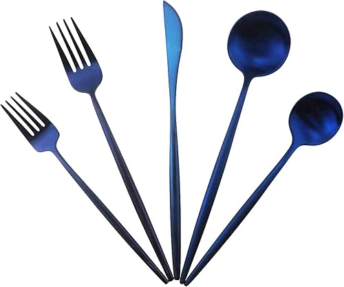 Gugrida - Juego de cubiertos de acero inoxidable 1810, 5 piezas, acabado color negro mate, para cubiertos de viaje, camping, oficina o escuela, apto