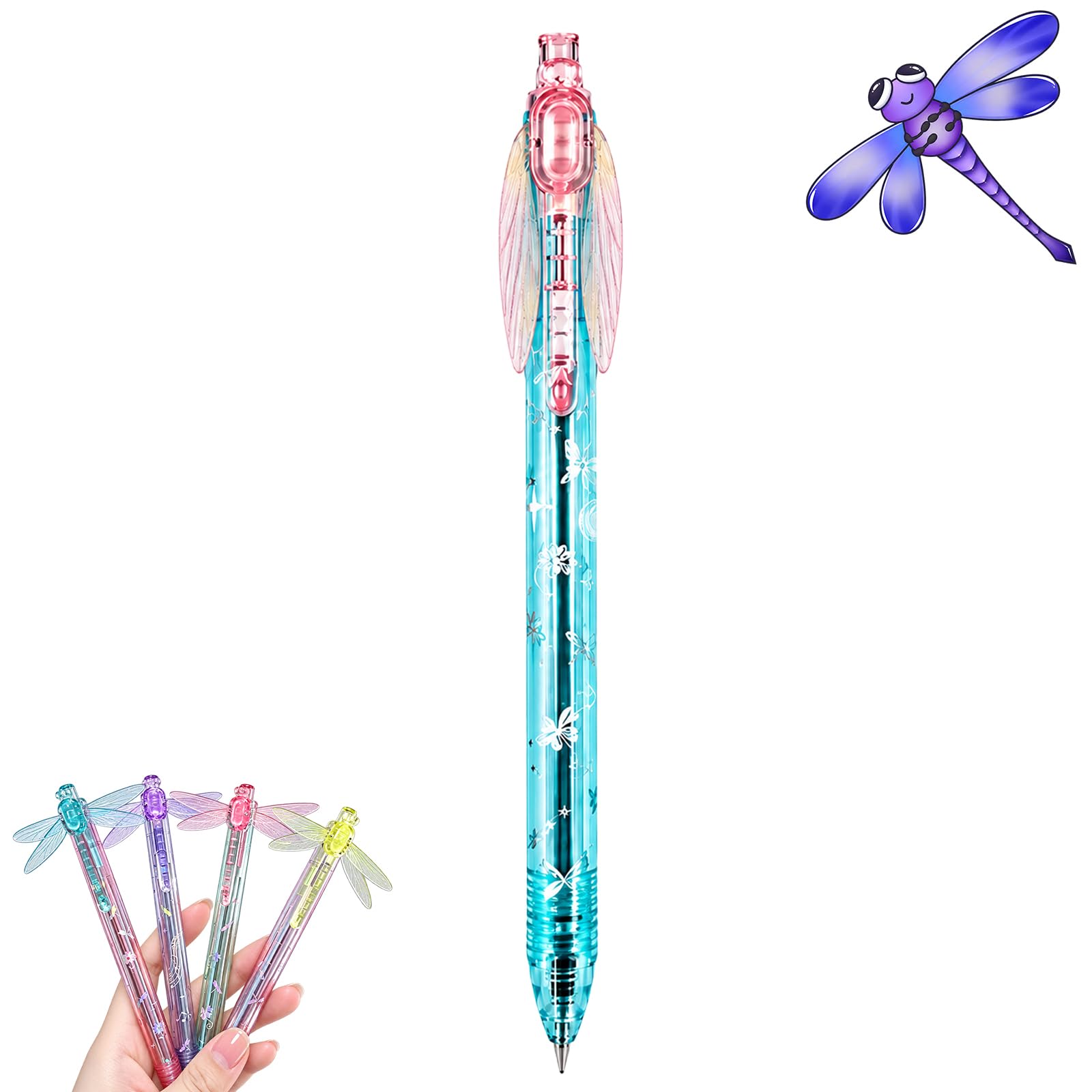 Yulabeear Gleaming Wings Dragonfly Pen, Fluttering Dragonfly Wing Pen，Pink