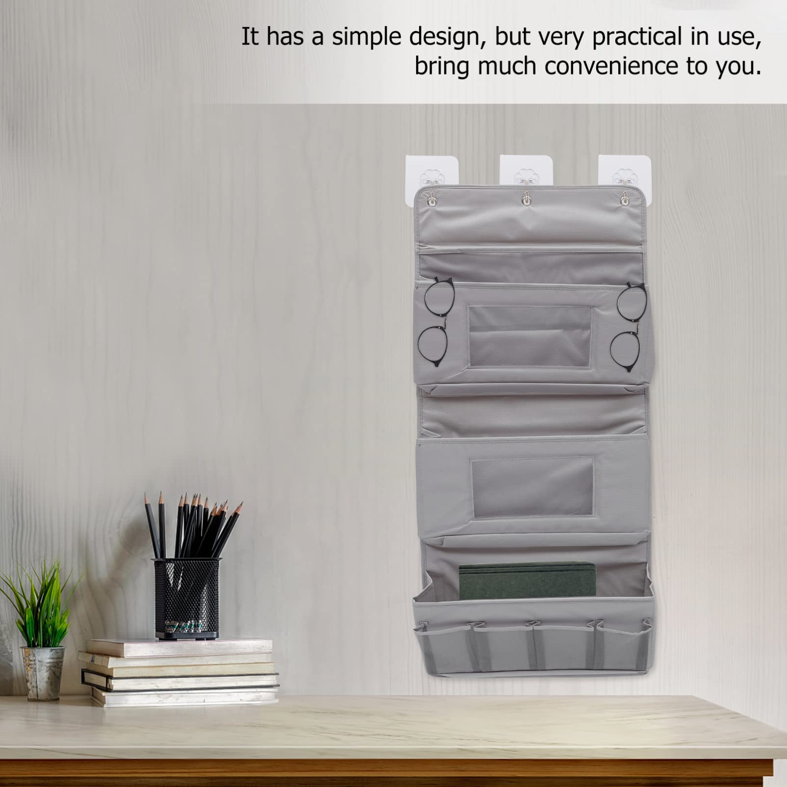 Zerodeko Grand Poche De Rangement à Crochets pour Courses sans Perforation Pochette Pratique Gris