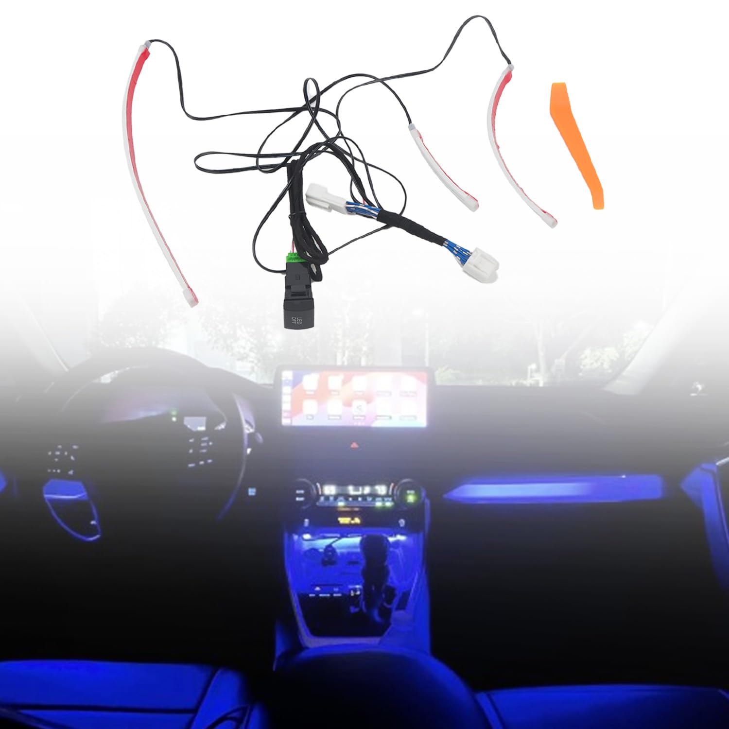HIGH FLYING 2019 2020 2021 2022 2023 2024 for Toyota RAV4 Car Interior Accessories Center Console Dashboard LED Blue Light Strip with On+Off Switch 3pcs