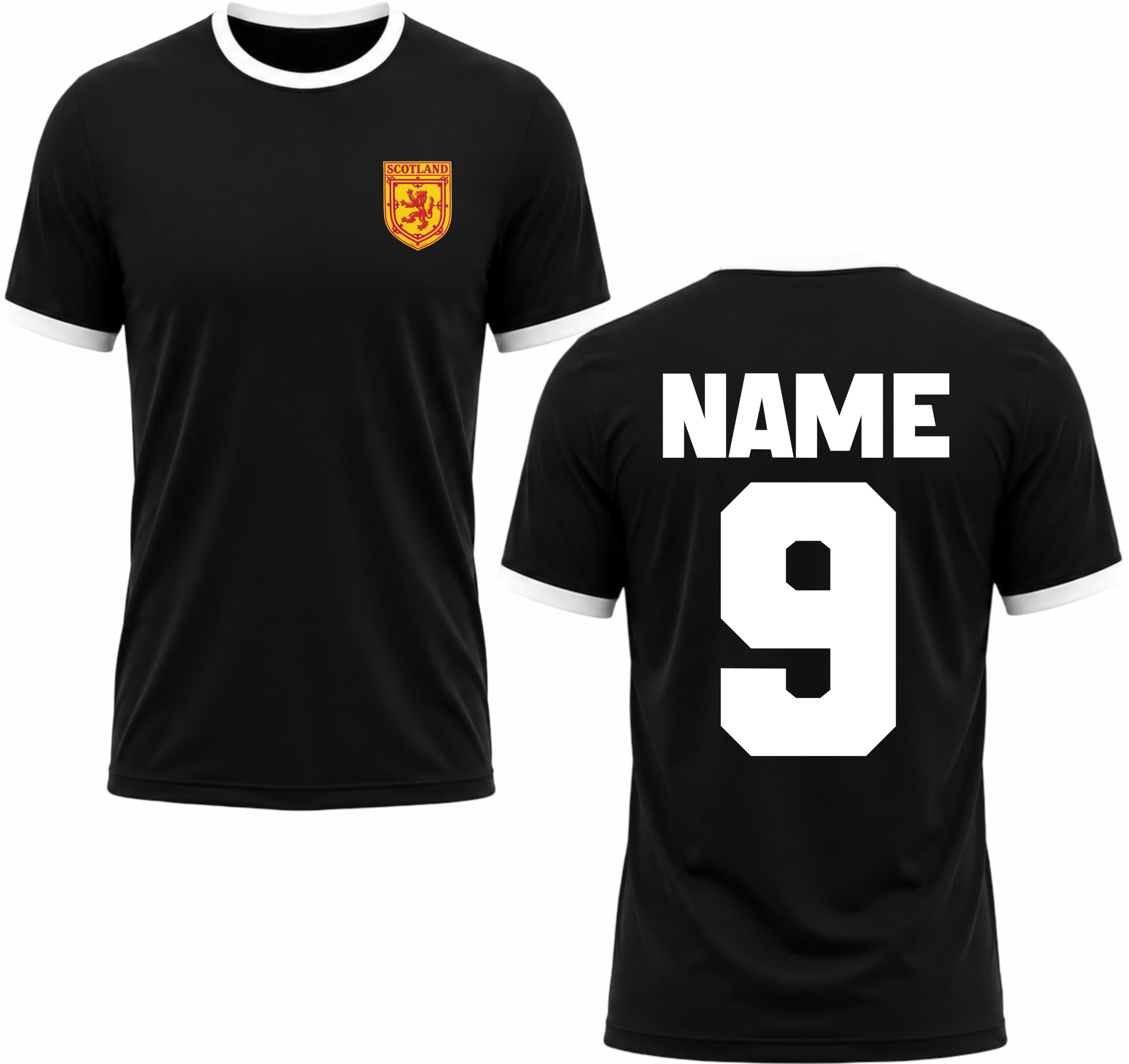 Customised Scotland Football Ringer T-Shirt Personalised Scottish Football Jersey Soccer Supporter Gift Tee Black/White