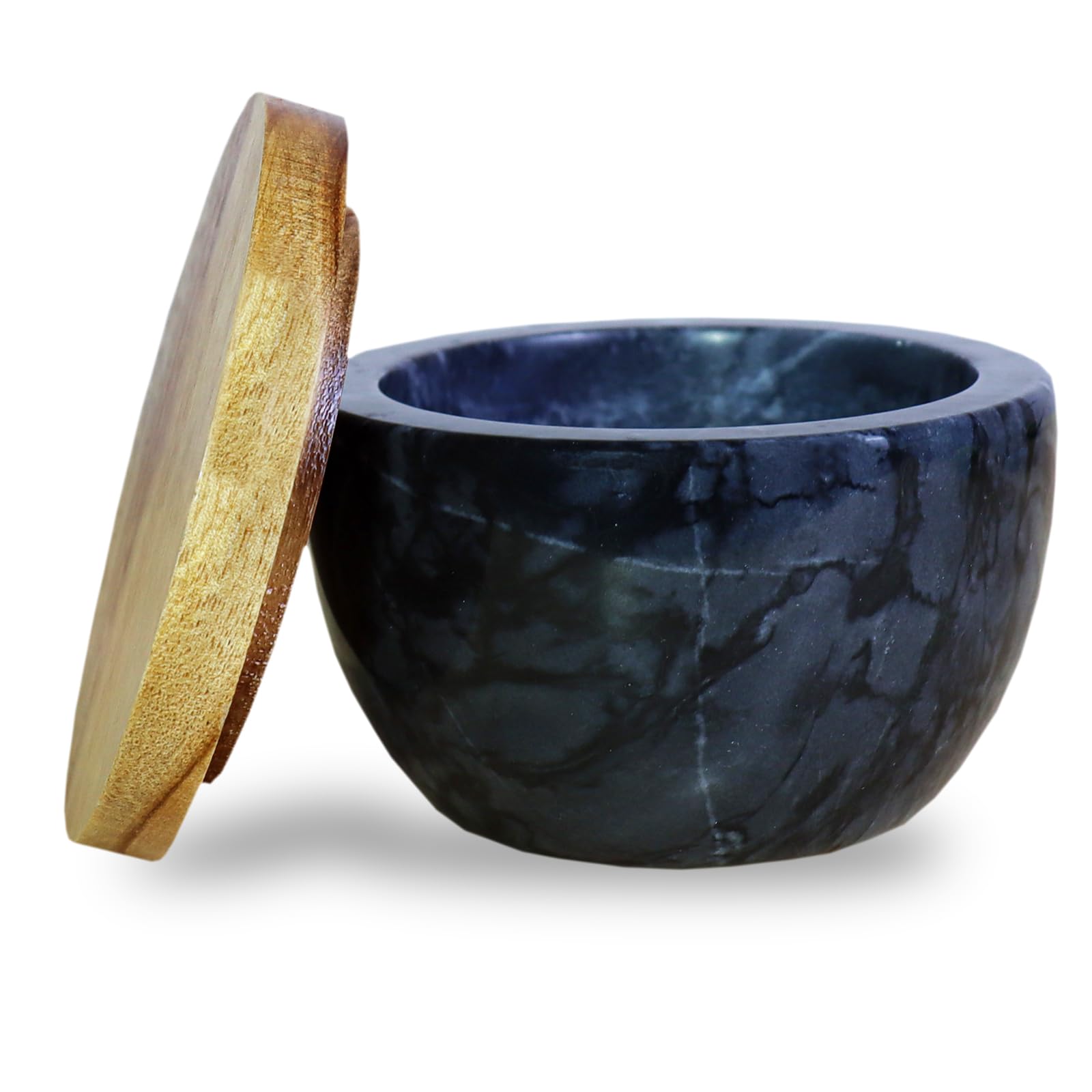 Large Marble Salt Cellar With Lid, Salt Box Spice Seasonings Keeper Pepper Container, salt holder Big Capacity Elegant Design(black)