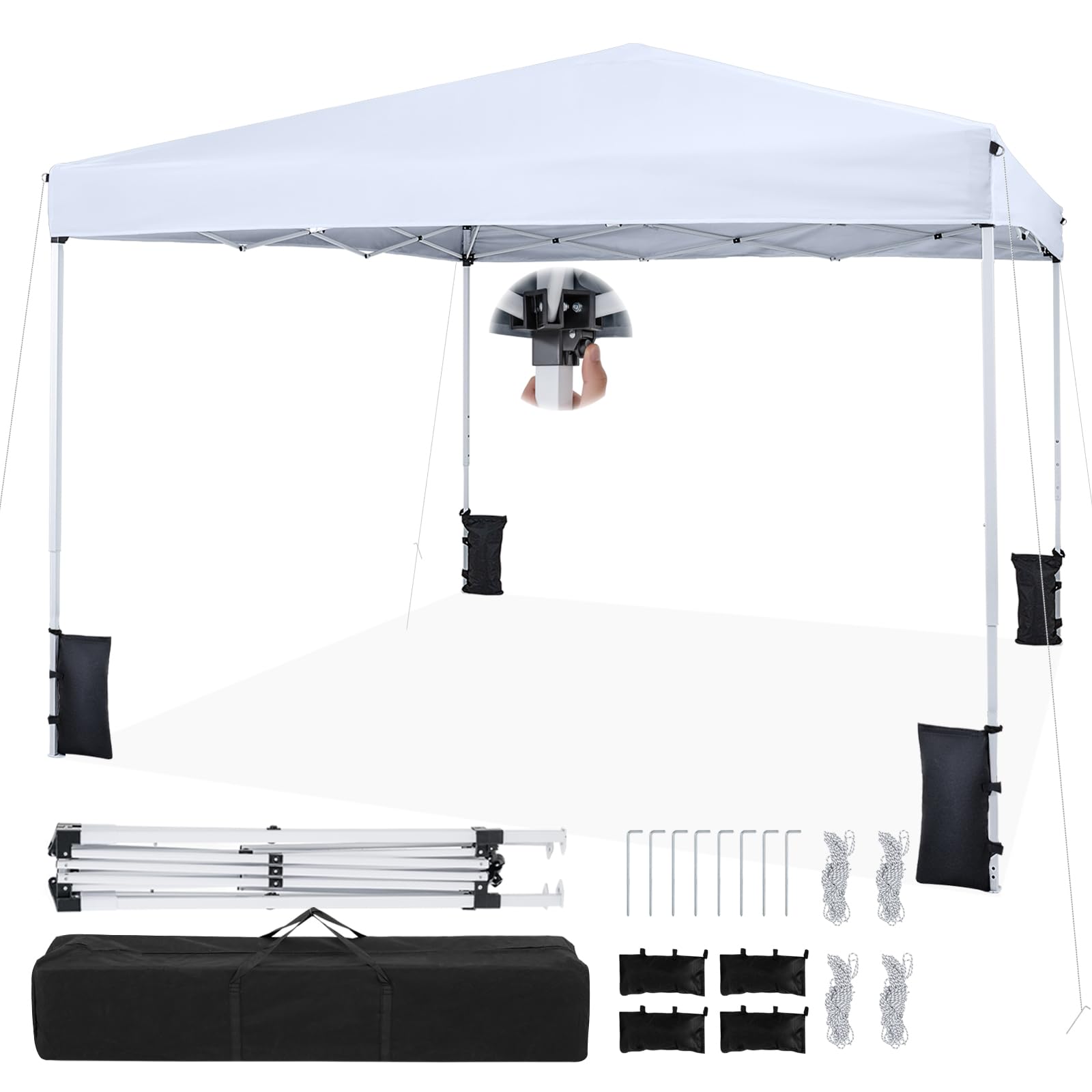 RELAX4LIFE Tonnelle Pliante 3x3 Imperméable, Barnum Pliant Facile à Monter, Protection Solaire UPF50+, Tissu Oxford Argenté, Cadre Métallque, Sac Inclus, Gazebo 3x3 pour Terrasse Marché Camping(Blanc)