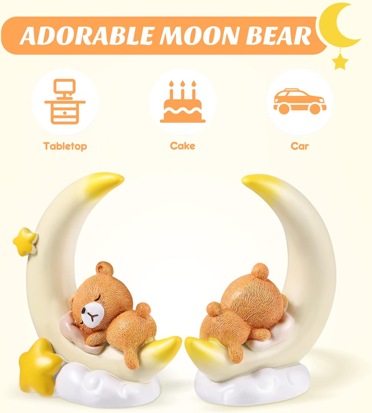 PRETYZOOM bear cake topper baby shower moon decorations for cakes pastel twinkle little star elephant toppers- Creative Bear Moon Craft Statue Cartoon Resin Figurine Car Home Cake Desktop - Image 5