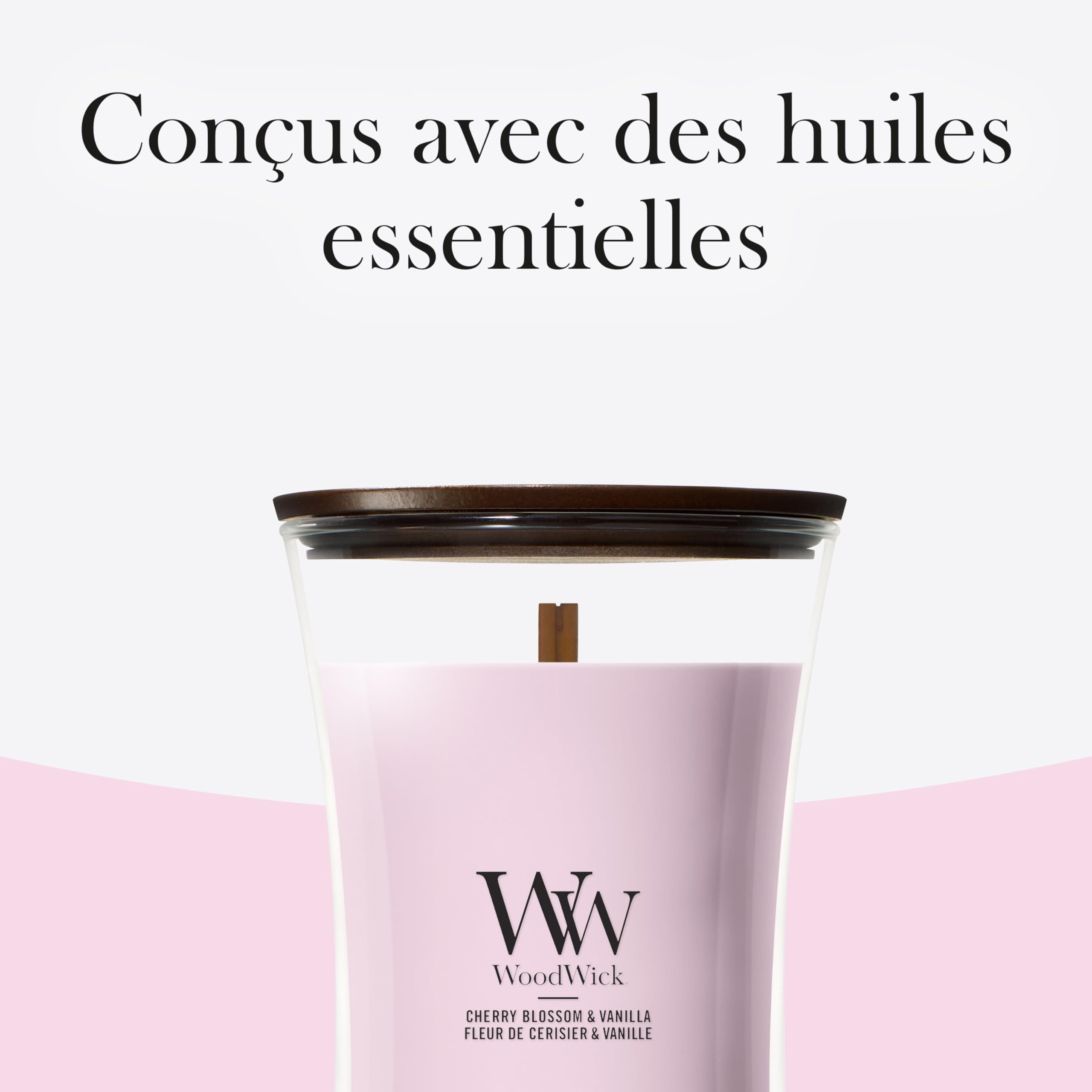 WoodWick Bougie parfumée | Grande bougie sablier | Cerise rose et vanille | Cadeaux parfaits pour femmes