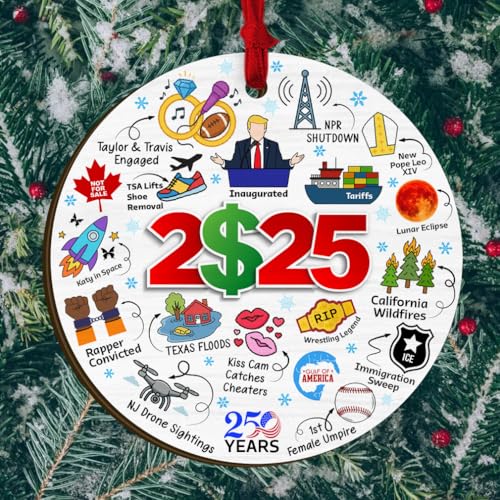 2025 Christmas Ornament, Year in Review Wooden Ornament, Funny Hot Topics 2025 Year Remember Trending Social Keepsake, Commemorative Events Holiday Decor, Friend Family Xmas Gift 2025 Event Ornament