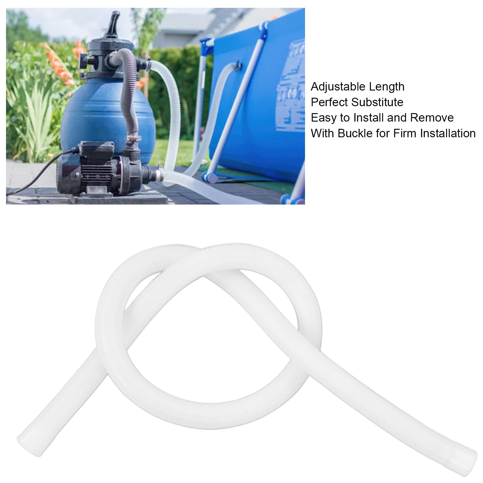 Swimming Pool Vacuum Hose,Swimming Pool Filter Hose with 4 Pcs Hose Clamps for Cleaned In Ground and Above Ground Pools