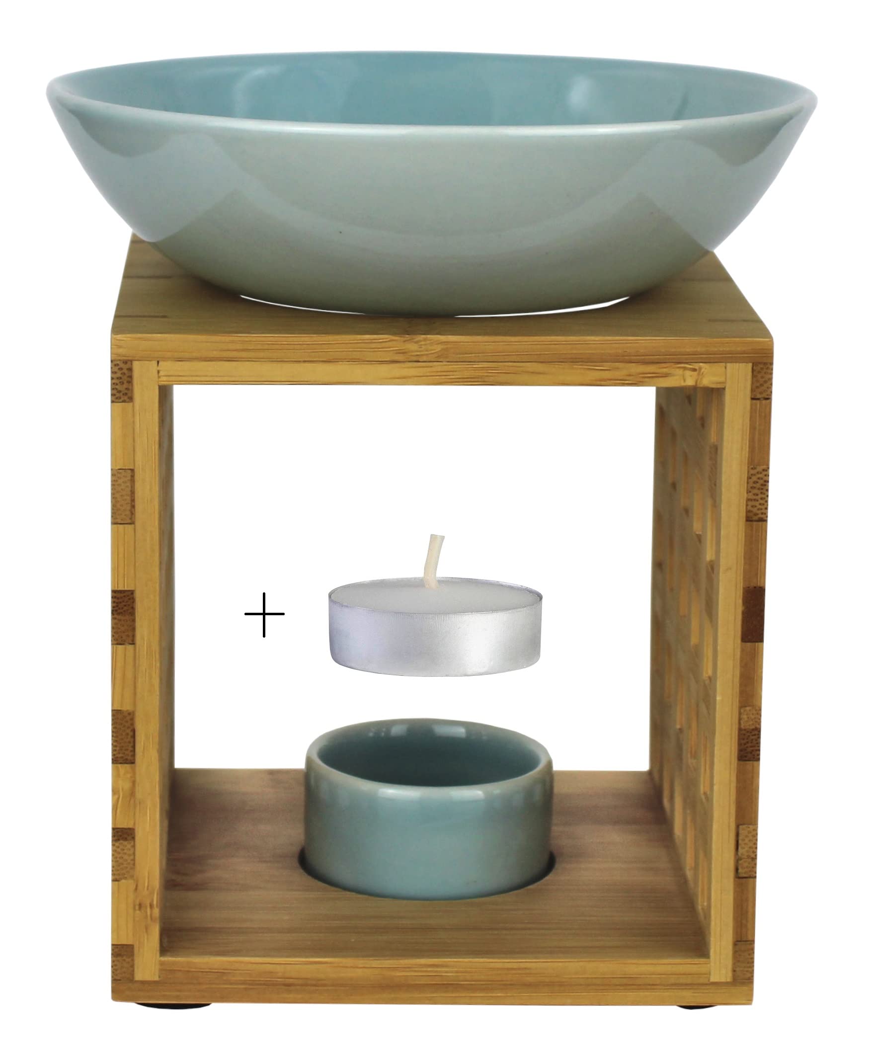 Bitto Malmö - Lampada profumata in legno di bambù e ceramica, con candela, grande ciotola e commercio equo