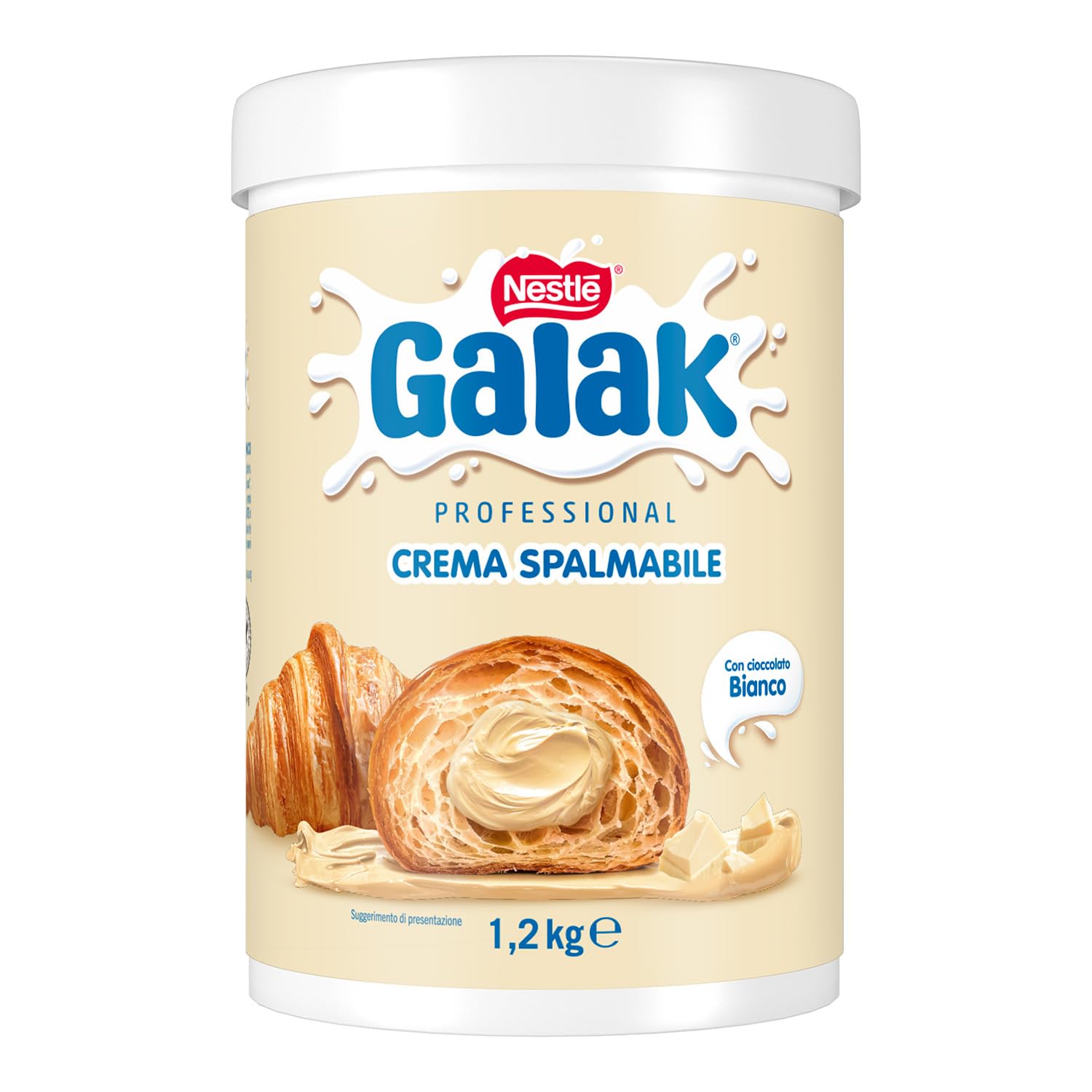 GALAK Profesional Crema Chocolate Blanco Cubo 1,2 kg | Crema para untar de chocolate blanco, ideal como ingrediente para la elaboración de dulces, rellenos y guarniciones