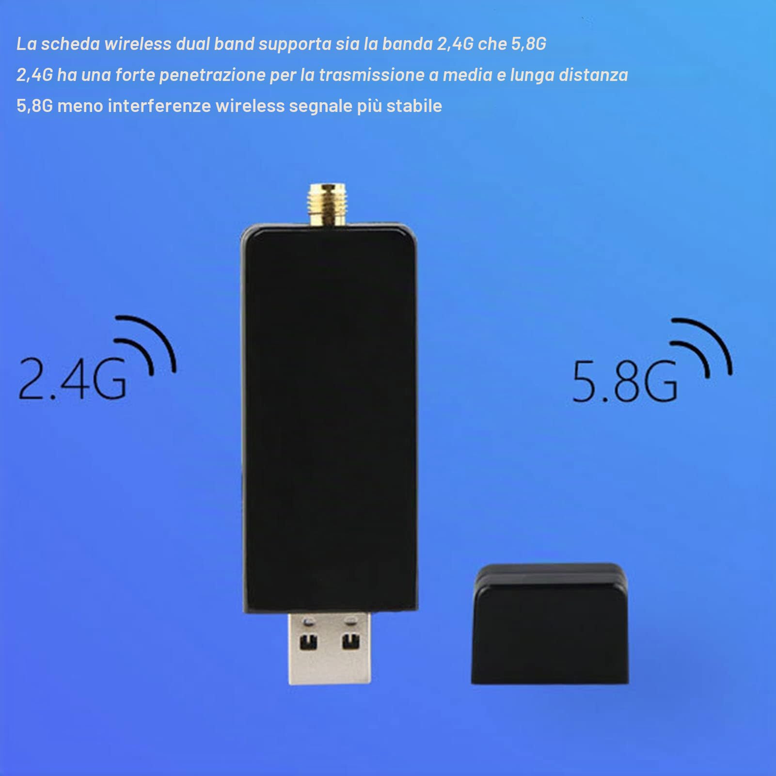 Adattatore WiFi USB Wireless, Dual Band 1200Mbps, Chiavetta di Rete USB 3.0 con Antenna Esterna 5dBi RTL8812AU per PC Desktop Casa Ufficio, Colore, 1 Pezzo