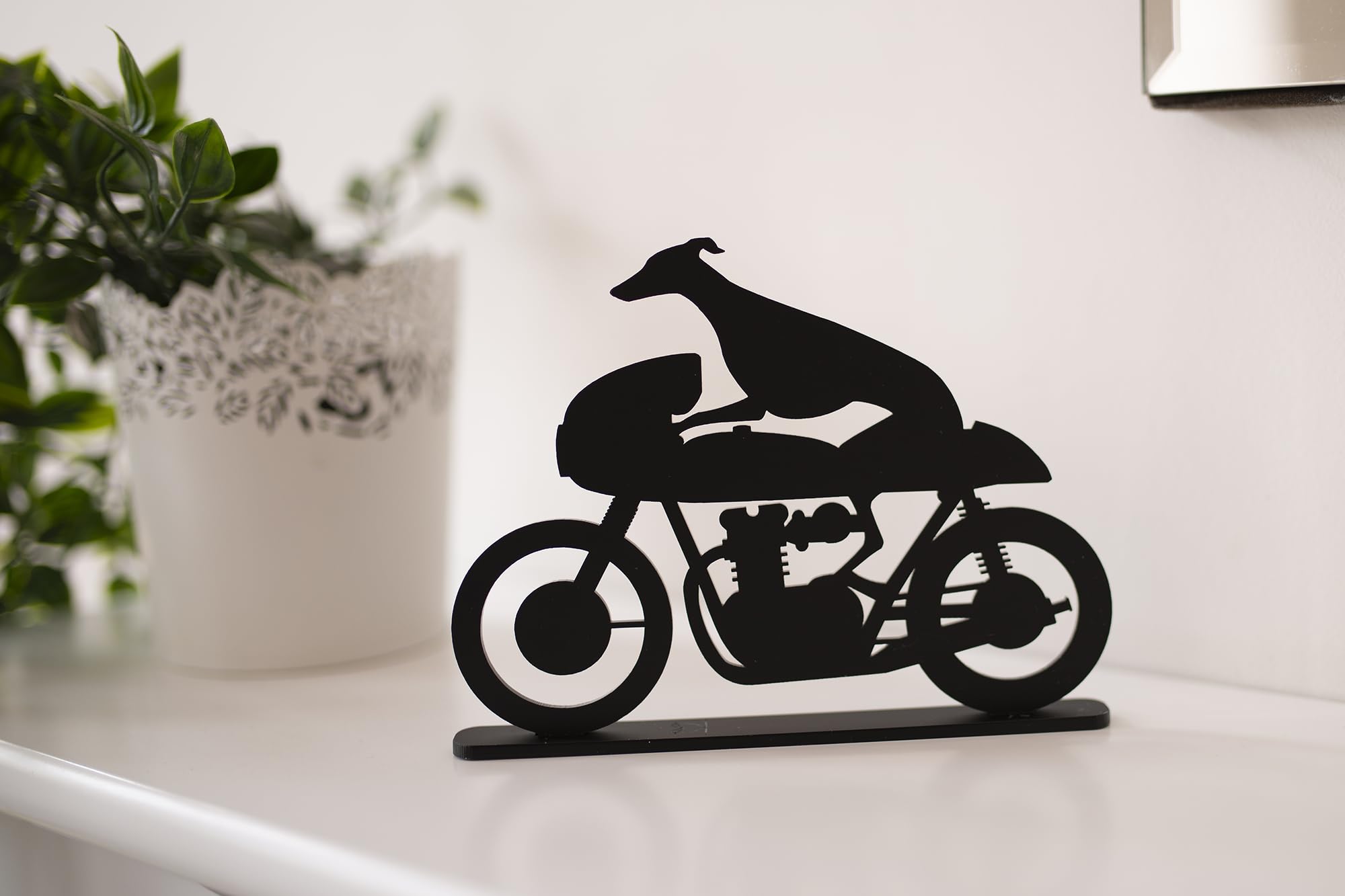 Acrylic Whippet/Greyhound Silhouette Ornaments, Whippet on wheels! (Motorbike 3 acrylic), Black - Image 4