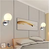Vista 3 de Lámpara de pared con forma de globo, lámpara de pared de vidrio blanco, lámparas montadas en la pared de mediados de siglo E27, luces de cabecero