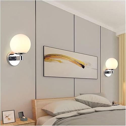 Miniatura 3 de Lámpara de pared con forma de globo, lámpara de pared de vidrio blanco, lámparas montadas en la pared de mediados de siglo E27, luces de cabecero de