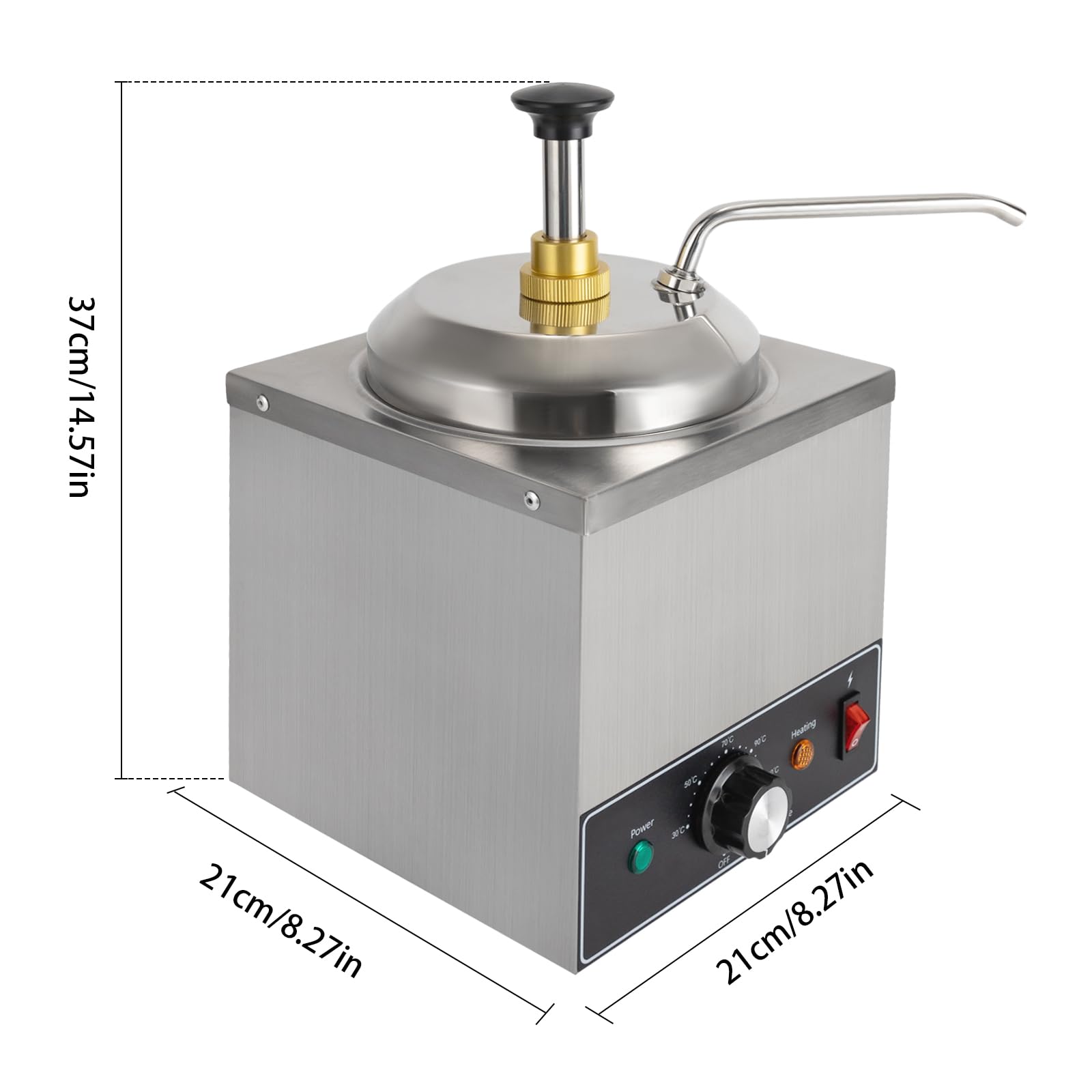 2L Electric Cheese Dispenser, 650W 110V Stainless Steel Commercial Hot Fudge Warmer 86-230? Temp Adjustable Cheese Sauce Warmer Sauce Dispenser Condiment Pump Dispenser, 8.27x8.27x14.57in