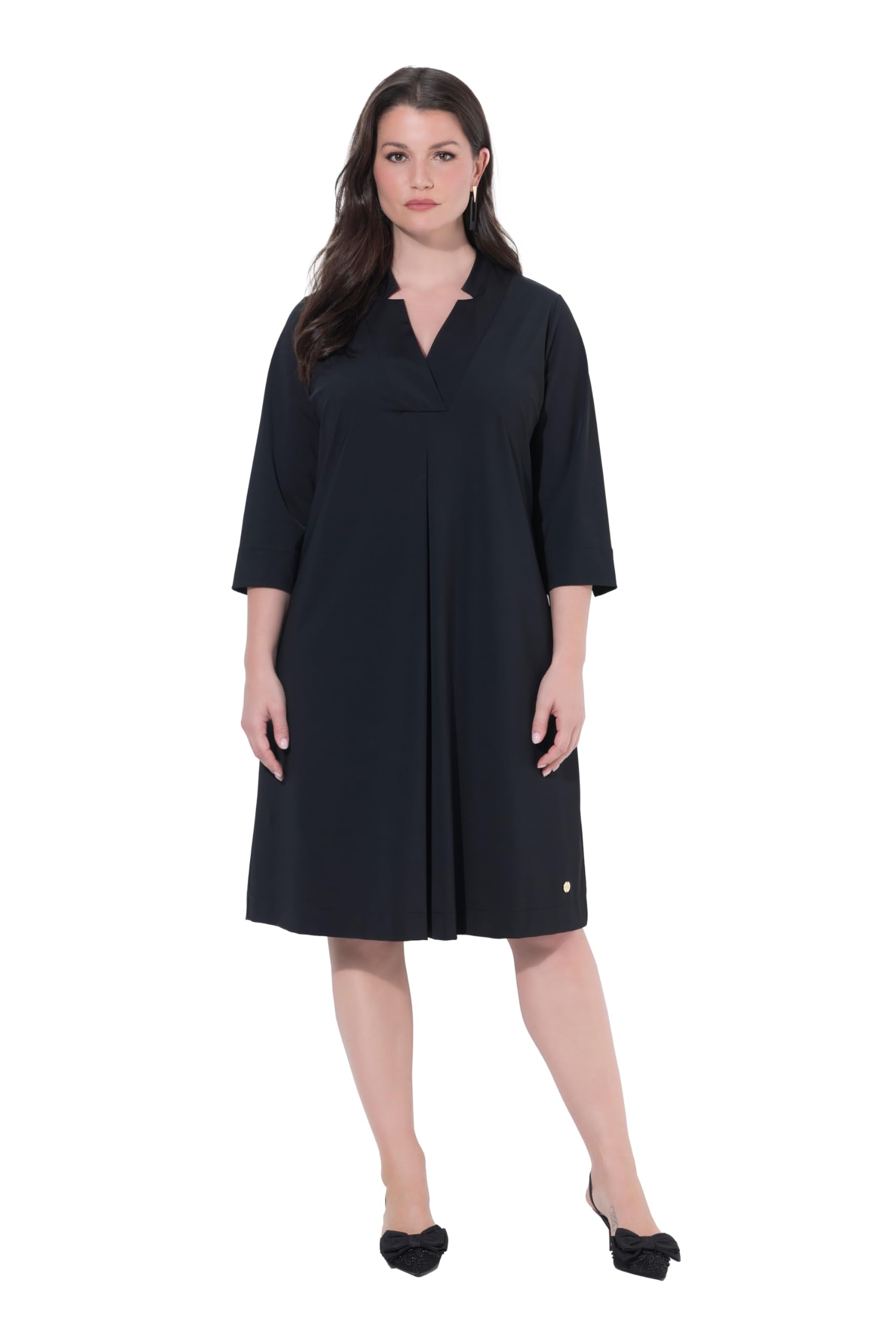 Ulla Popken Damen große Größen Übergrößen Plus Size Kleid, A-Linie, Kelchkragen, V-Ausschnitt, 3/4-Arm 839675