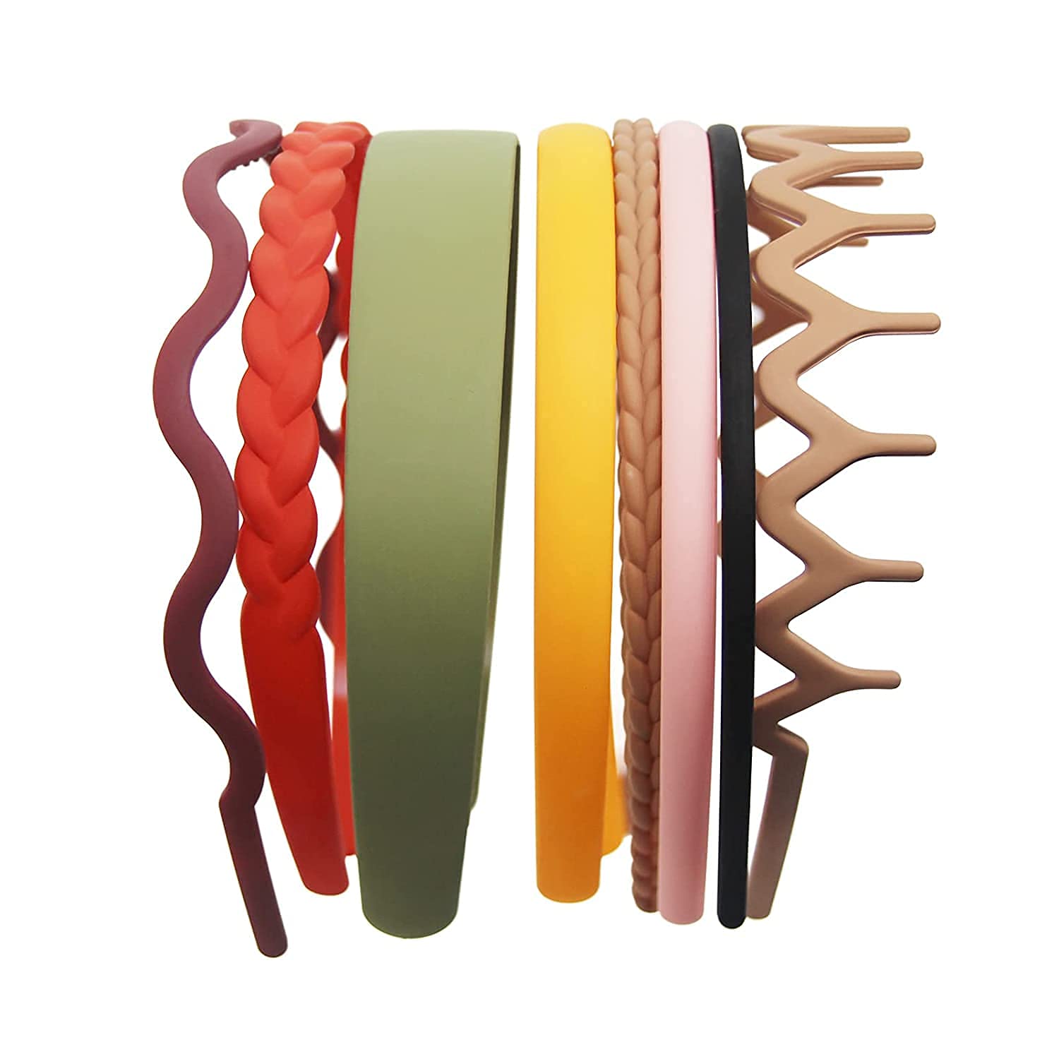 Plastic Headbands Comb Teeth Wide & Thin Plain Hairbands, Zig Zag Matte & Woven Pattern Hair Bands for Women and Girls (Pack of 8 Pcs)-image-16