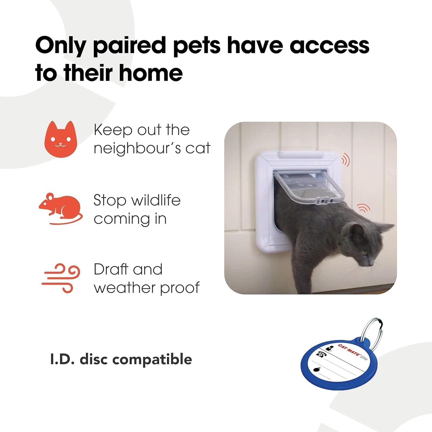 Cat Mate Elite I.D. Disc Katzenklappe mit Timersteuerung (305) – Kompatibel mit Pet Mate I.D. Discs, für kleine bis durchschnittliche Katzen, für Glas, UPVC, Wände und Holz, Weiß
